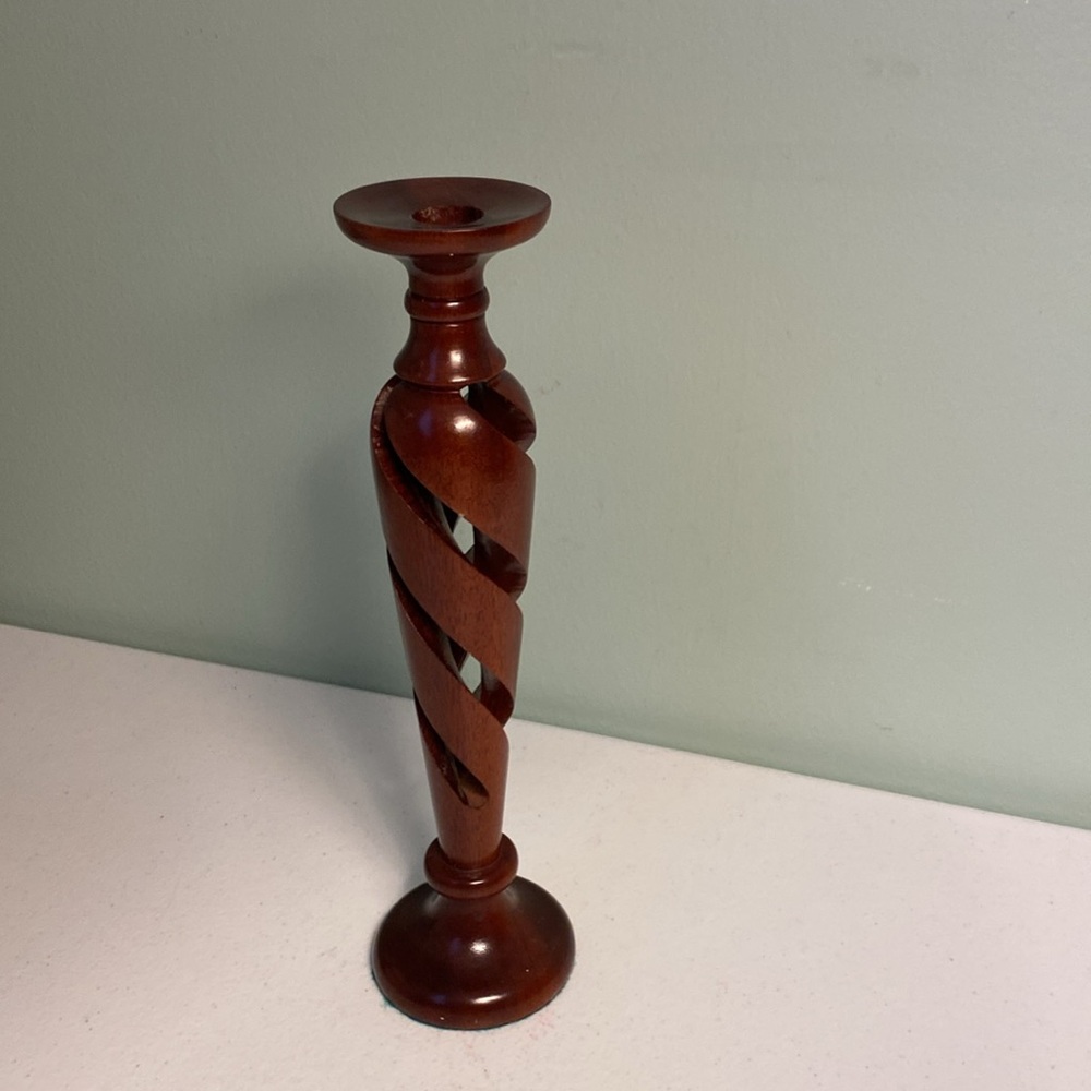 Vintage Carved Wooden Candlestick Holder - Picture 2 of 8